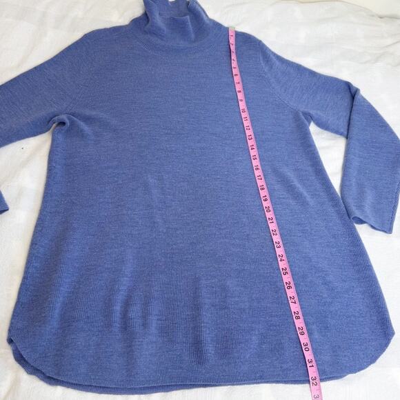 Eileen Fisher Italian Merino Wool Turtleneck Tunic Sweater Blue Size L - Picture 5 of 13